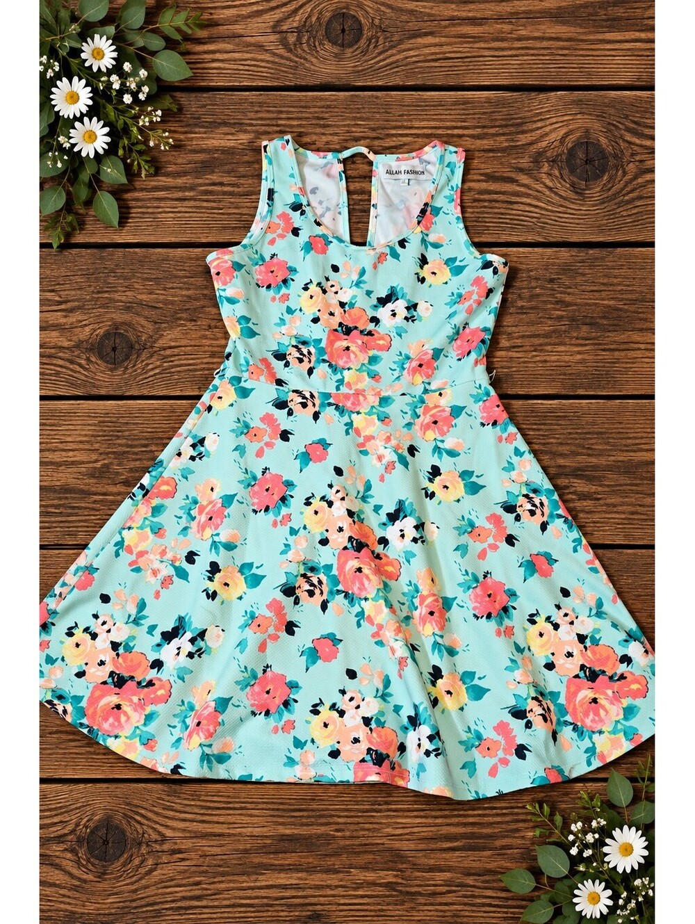 Teal floral sleeveless dress Lg